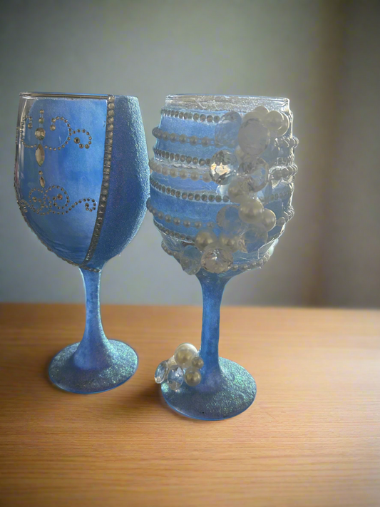 Cinderella Blue Wine Glasses
